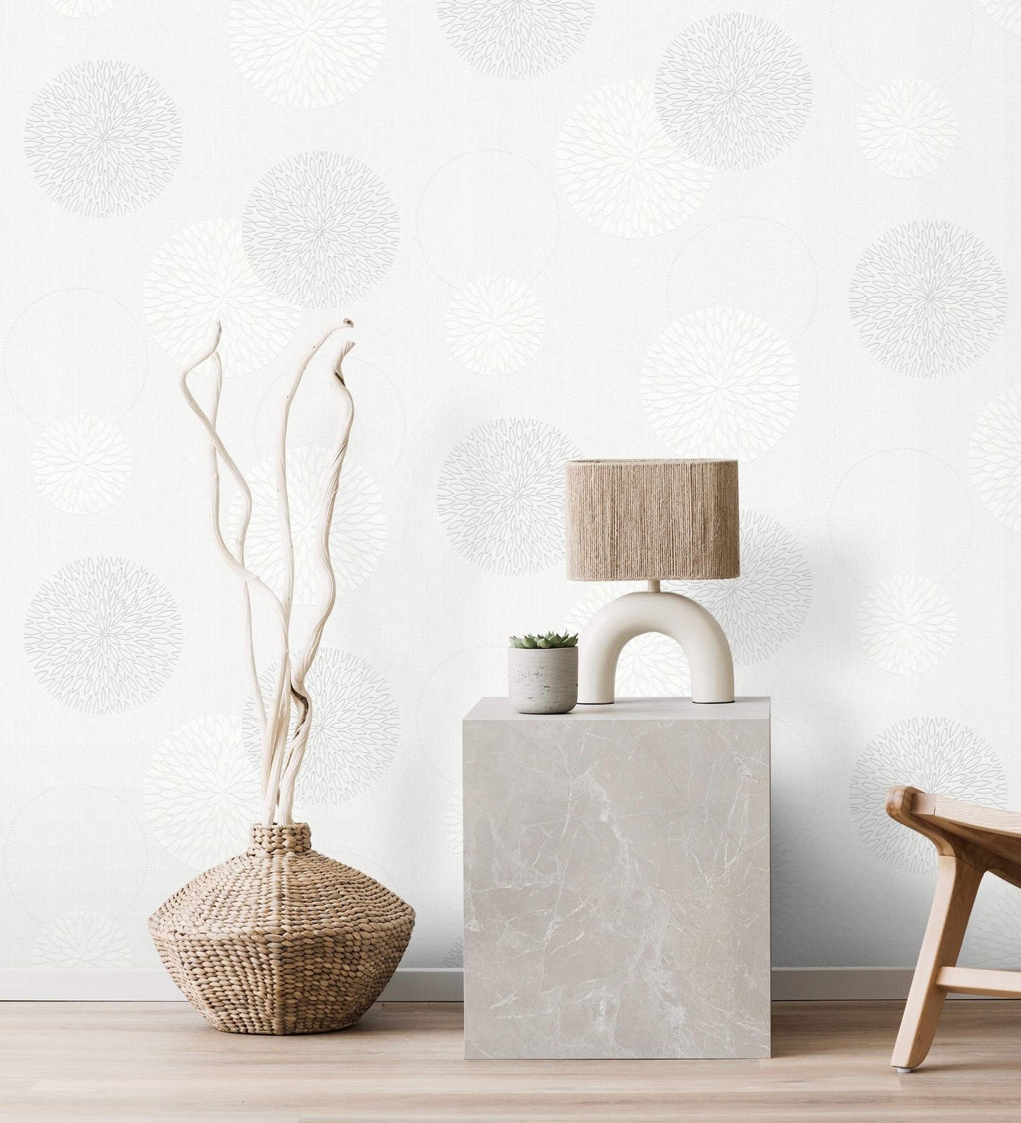 Papier peint géométrique 451900 à cercles relief gris clair 0.53x10m