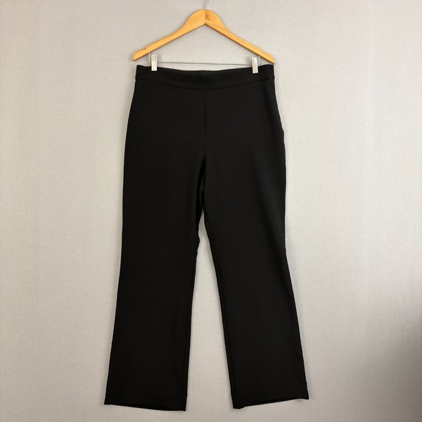 Jacqui E Pants Womens 12 Black Straight Ponte Stretch Elastic Waist Office Work