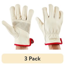 3 pack Hyper Tough Leather Work Gloves,Cowhide Leather,Beige,Large HT1250L