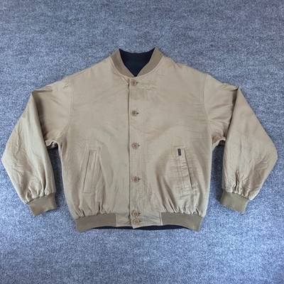 VINTAGE Paul Shark Jacket Mens Medium Beige Blue Tan Reversible Bomber Silk 90s