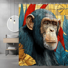 Chimpanzee Shower Curtain Tropical Leaf Print Jungle Decor
