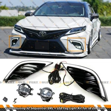 FOR 18-20 Camry SE XSE V2 Sequential DRL LED Bezel Cover + Clear Lens Fog Lights