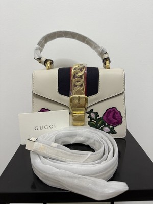 Gucci Embroidered Mini Sylvie Top Handle Bag