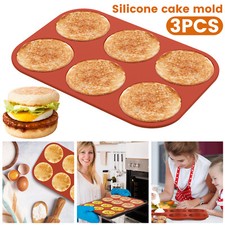 3 Pcs Large Silicone Egg Molds Nonstick Muffin Top Pans Foldable Bun Molds