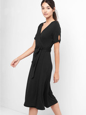 PRETTY GAP WOMEN'S BLACK SHORT SLEEVE SOFTSPUN WRAP MIDI DRESS Sz XXS