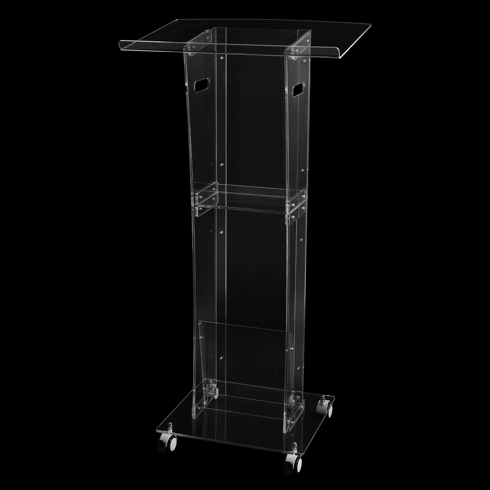 123cm Acrylic Podium Stand Portable Podium Stand Lectern Stand with 4 Wheels