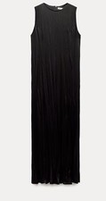 ZARA NWT Woman Back Knot Maxi Flare Dress Black Wrinkled Plead Effect Size Small