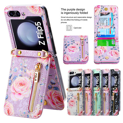 Rose Girls Case For Samsung Galaxy Z Flip 5/4/3 5G PU Leather Wallet Strap Cover