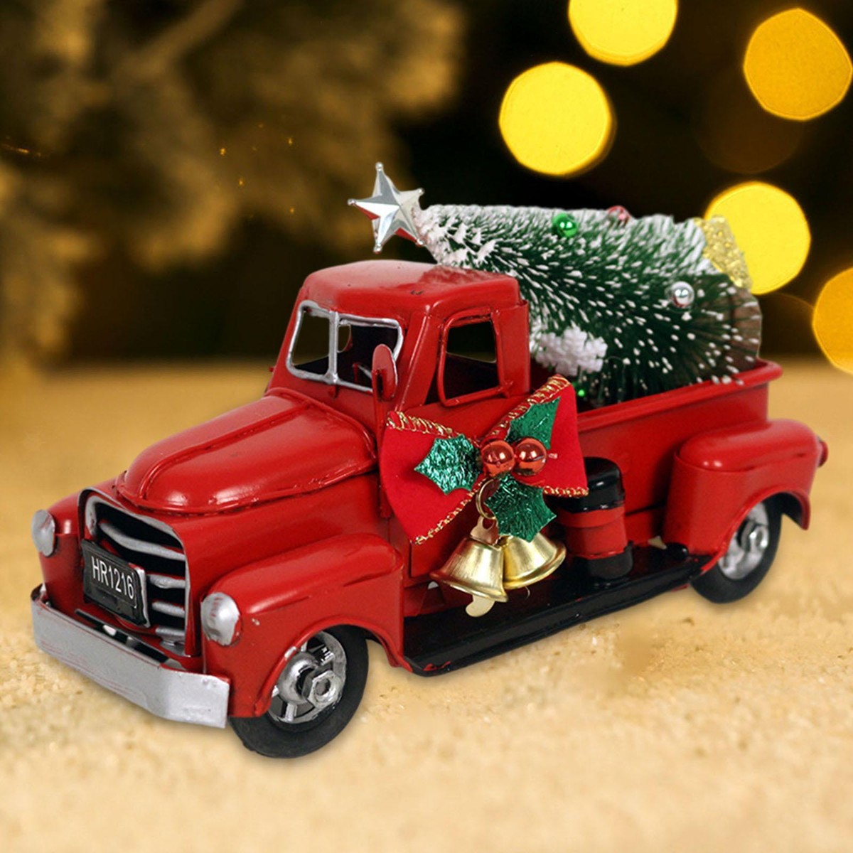 Camion Rouge Vintage Avec Décoration De Sapin De Noël, Artisanat En Métal Fait à La Main, Modèle De Camion Rétro, Décoration Créative De Bureau à Domicile