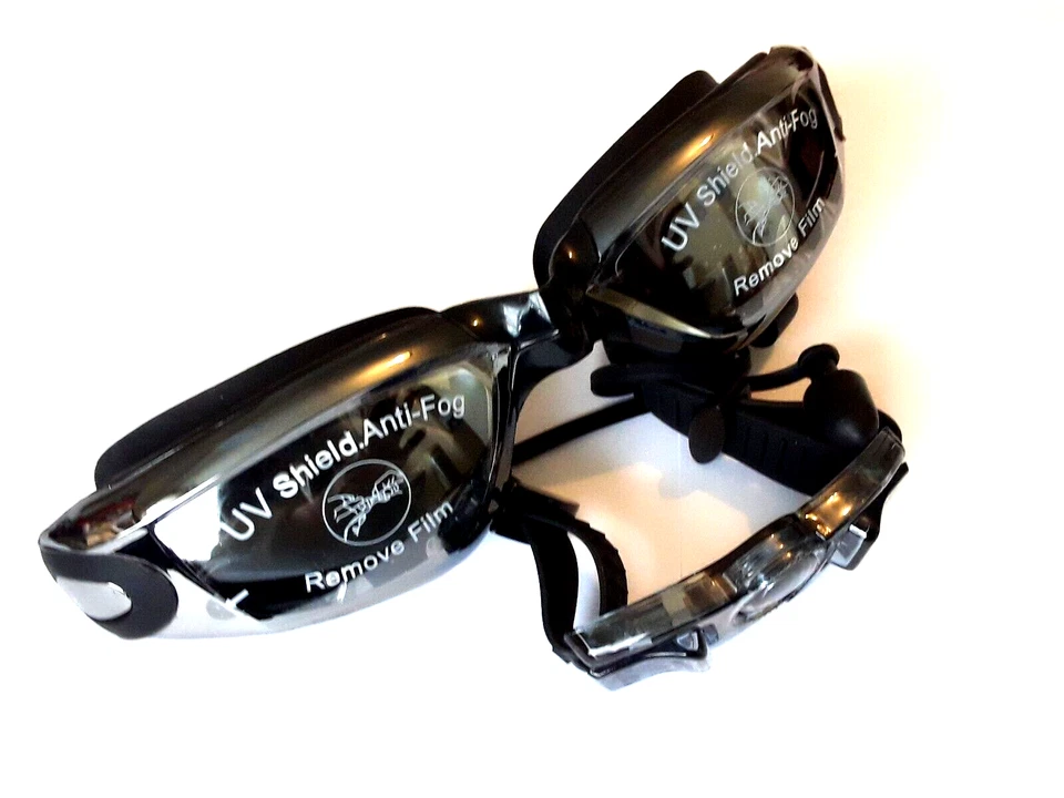 Adult Swim Goggles Anti-fog UV protection free ear plugs, nose-clip -black - Image 4 of 4