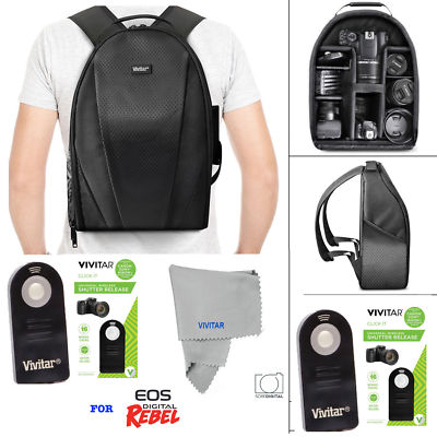 VIVITAR LARGE BACKPACK BAG + REMOTE FOR CANON EOS REBELT1 T2 T3 XS XSI XT XTI T5