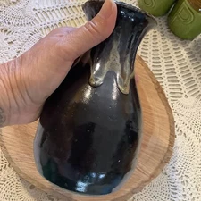 Studio pottery chocolate Ivory dripped glazed flower vase 6 3/4" signed ReLL 409