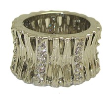 Zirconi Anello Argento Oro Bianco Largo Fascia Swarovski Pietra Cristallo Sz 5 9