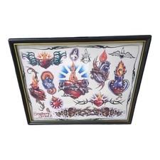 Tattoo Flash Sheet Framed - Heart Tattoo Flames Thorns- Man cave - Tattoo Art