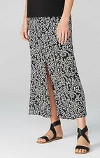 NWT J Jill Sketched Ferns Front Slit Long Skirt Lined Round Hem Black White Sz S