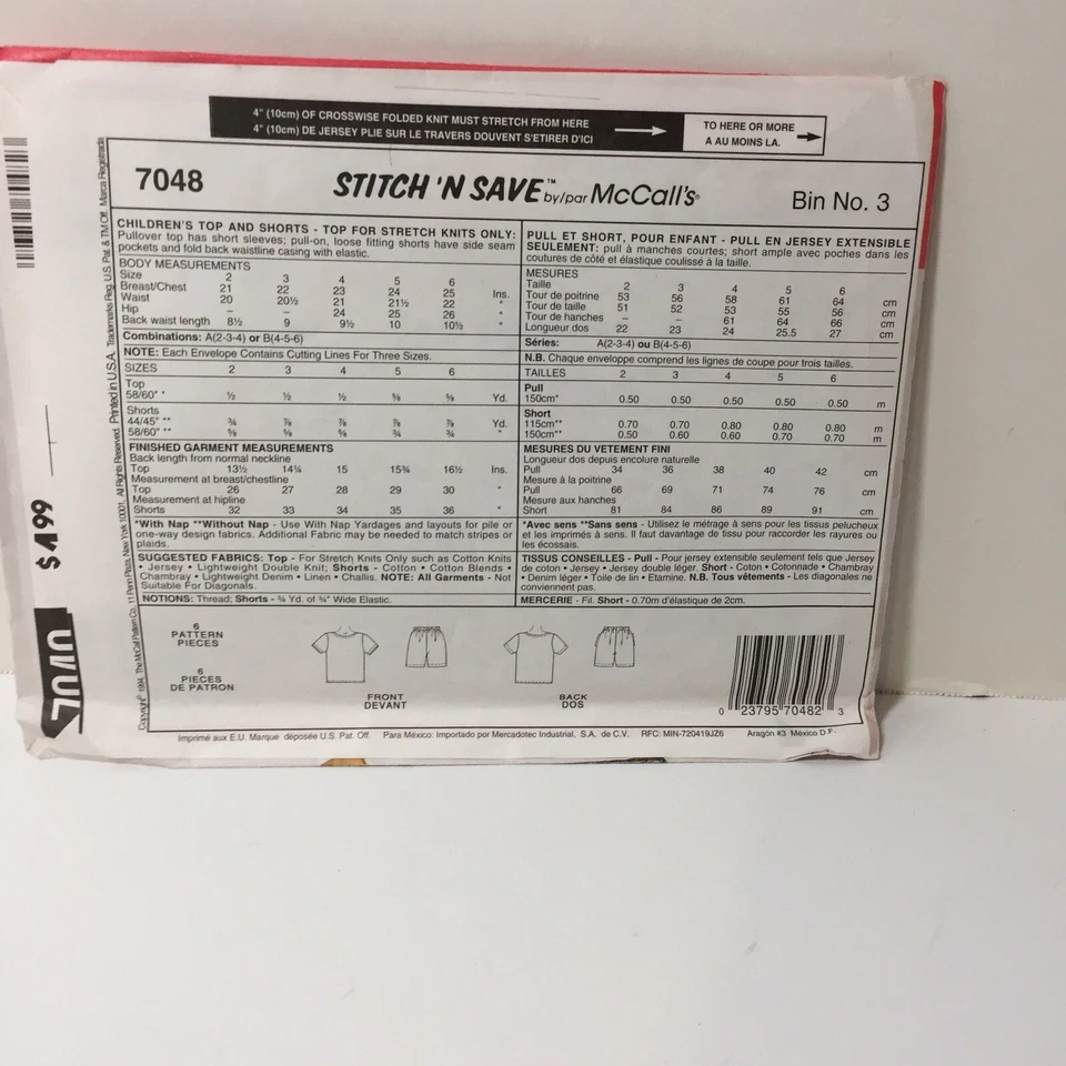 Easy Stitch 'n Save 7048 Size 4 5 6 Children's Top Shorts Stretch Knits - Image 2 of 3