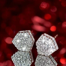 3Ct Round Cut VVS1/D Diamond Cluster Stud Earrings 14K White Gold Finish.