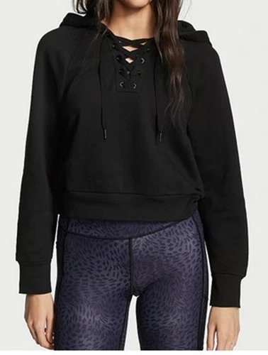 Victoria's Secret Cotton Fleece Lace-Up Hoodie S Small- Black HOT! SEXY! SOLDOUT