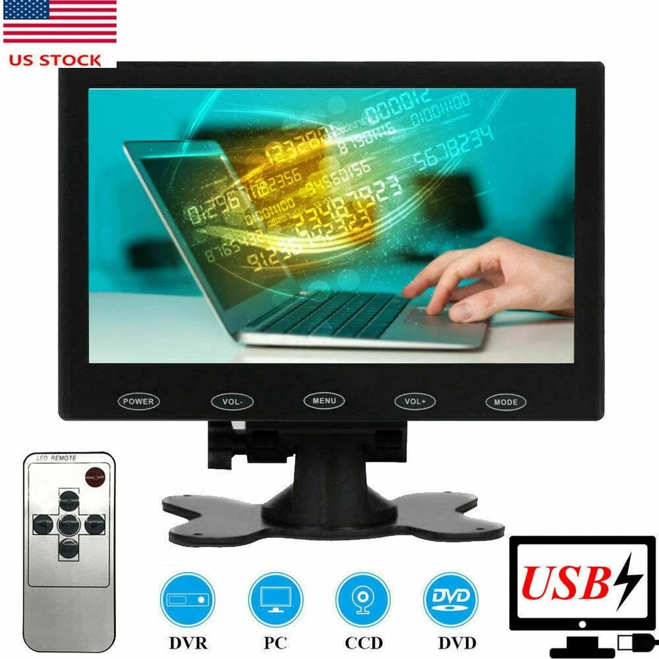 7" Display Small Portable Monitor USB LCD Screen AV VGA HDMI Security Speakers - Image 2 of 4