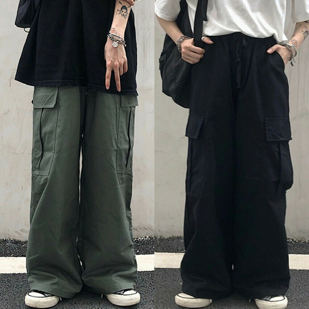 Lady Cotton Loose Wide Legs Cargo Combat Pants Boot Cut