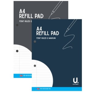 A4 Refill Pad Ruled 160 Pages Margin Lined Writing Note Book Punched Holes P1002