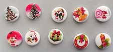 Set of 10 Mixed CHRISTMAS BUTTONS, 10 designs, 15mm