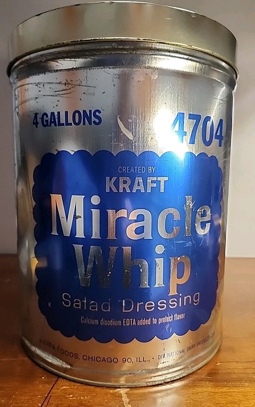 Large Vintage Kraft Miracle Whip Salad Dressing Can Tin  4 Gallons
