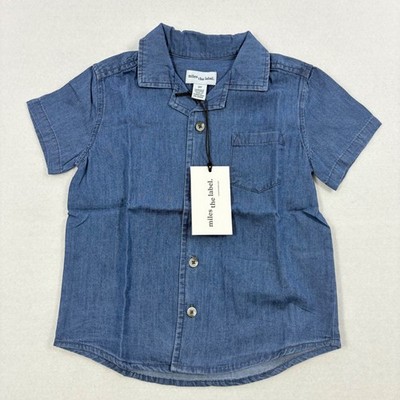 Miles The Label Boys Blue Denim Chambray Short Sleeve Button Up Shirt Sz 3Y NWT