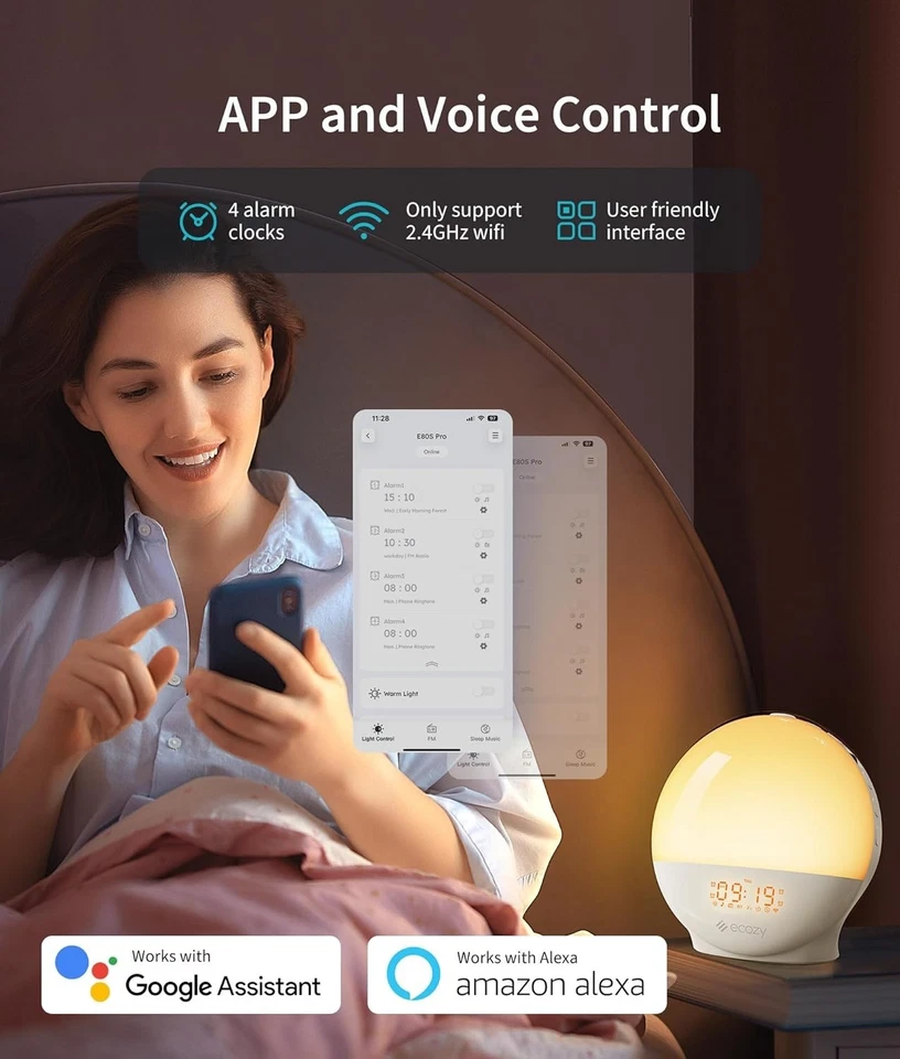 ecozy Sunrise Alarm Clock, Smart Wake Up Light, Sunrise/Sunset Simulation, App&V - Image 2 of 4