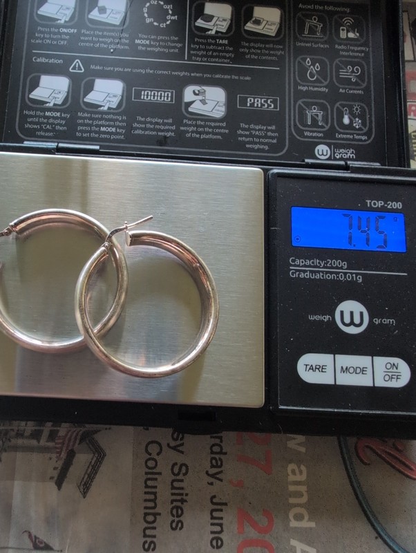 Nice Heavy Sterling Silver Hoop Earrings 7.4 Grams!