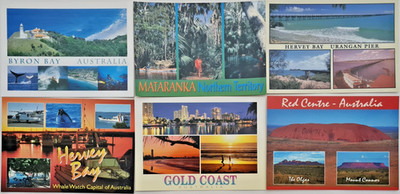 6 x AUSTRALIEN Postkarten Lot u.a. Hervey Bay, Gold Coast, Byron Bay, Mataranka
