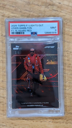2025 Topps F1 Lights Out Lewis Hamilton Red 2/5 F175 PSA 9