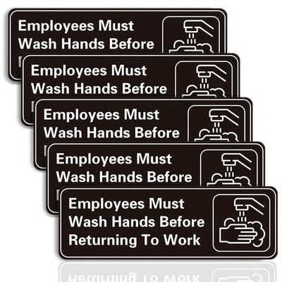 5 Pack Employees Must Wash Hands Sign,9 X 3 Inch Small Signage, black 
