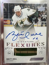 2018-19 upper deck engrained flexures Brett Hull auto game used On Card