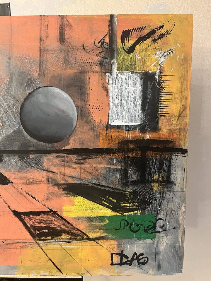 Большая абстрактная картина 48X32 оригинальная MCM середина века современное подписанное настенное искусство - Изображение 3 из 4