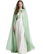 Chiffon Hooded Cloak Medieval Renaissance Fantasy Cape One Size, Light Green