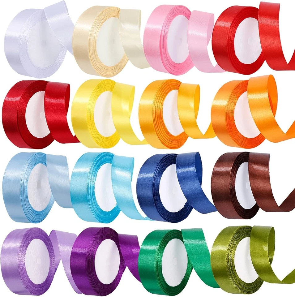 16 Rolls of 1 Inch Satin Ribbons - Vibrant Solid Colors for Crafting & Gifts - Image 3 of 4