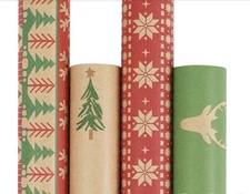 LaRibbons Kraft Christmas Wrapping Paper Set, 30 Inch X 10 Feet (4 Rolls)