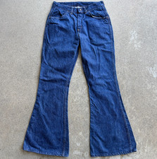 True Vintage 70s Dark Wash High Rise Bell Bottom Hippie Wide Jeans 28x31
