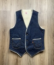 70s Vintage Levi  s Sherpa Denim Vest Women  s Medium Orange Tab Dark Wash USA