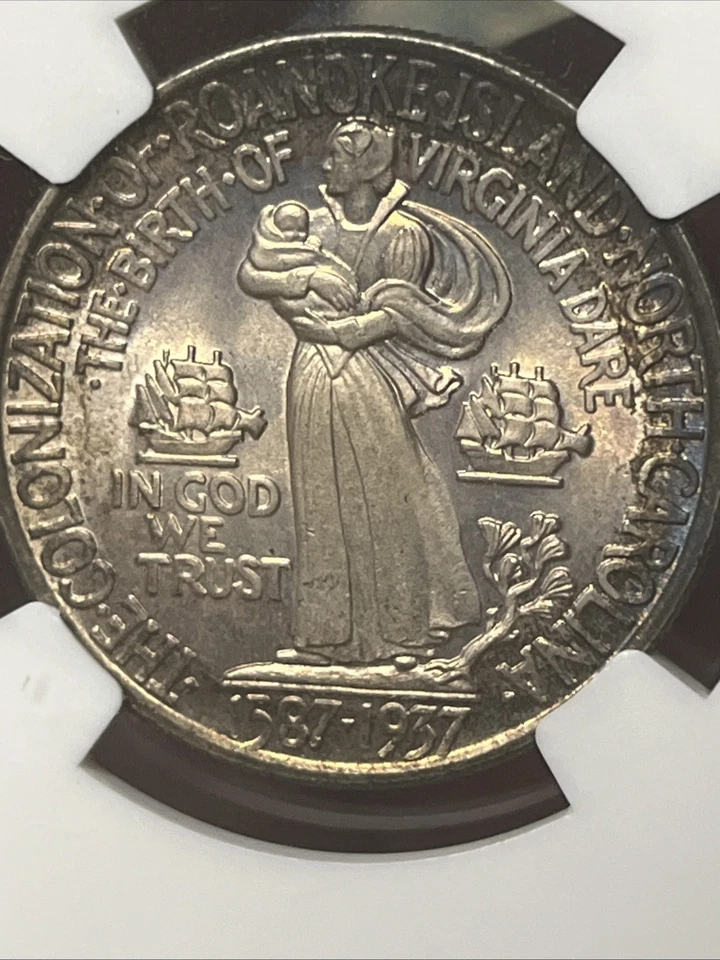 1937 ROANOKE Commemorative Silver Half Dollar 50c ~ NGC MS65 Lustrous Purple - Image 2 of 4