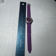 Geneva Ladies Watch Purple Tone Gemmed Case Purple Silicone Strap Need Battery