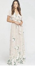 Show Me Your Mumu Floral Ruffle Maxi Dress Beige Green Small Wedding Guest