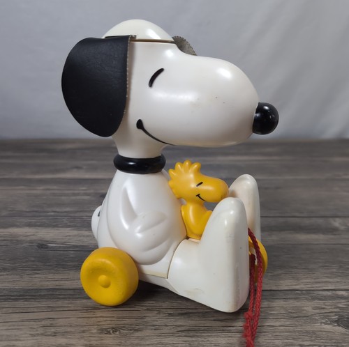 VTG 1972 Peanuts Snoopy & Woodstock Pull Toy By Hasbro Works Ears Spin Rolling