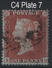 GB 1854 1d red die 2 small crown perf 16 blued paper sg21 fu plate 7 SH Spec C4