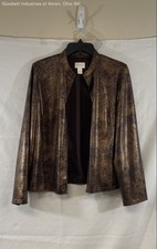 Chico's Women's Jacket Bronze Metallic Snakeskin Print Studded Open Front Sz 1