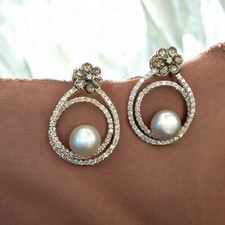 Orecchini di lusso con perle perle in oro bianco 18 carati | Acquisti Online su