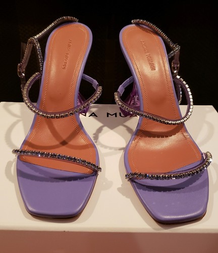 Amina Muaddi Women Gilda 95 Sandal Pumps Crystal Embellished Purple PVC 39 9 NWT - Picture 14 of 20