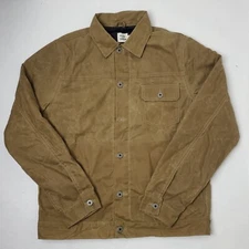 Flint and Tinder Waxed Trucker Jacket Mens M Flannel Blanket Lined Beige Canvas 