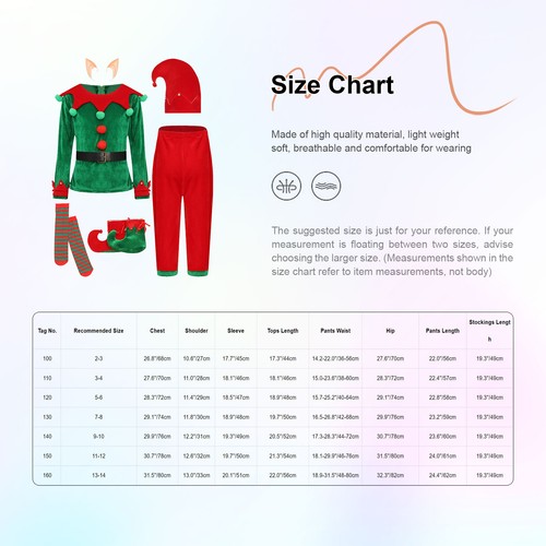 Unisex Kids Christmas Elf Outfit Velvet Santa Claus Cosplay Costume +Accessories - Picture 13 of 17